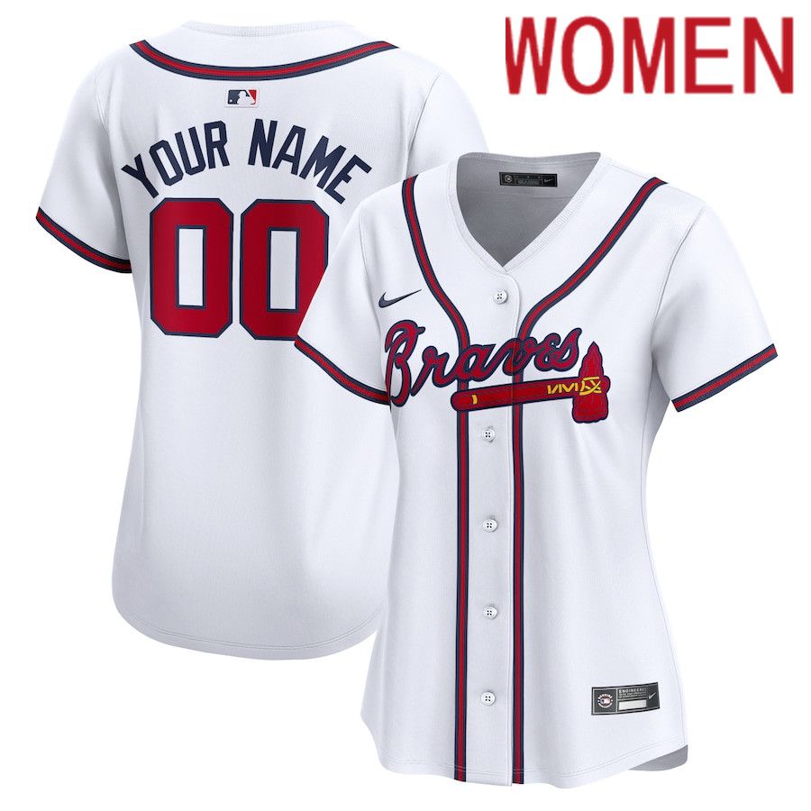Women Atlanta Braves Nike White Home Limited Custom MLB Jersey->->